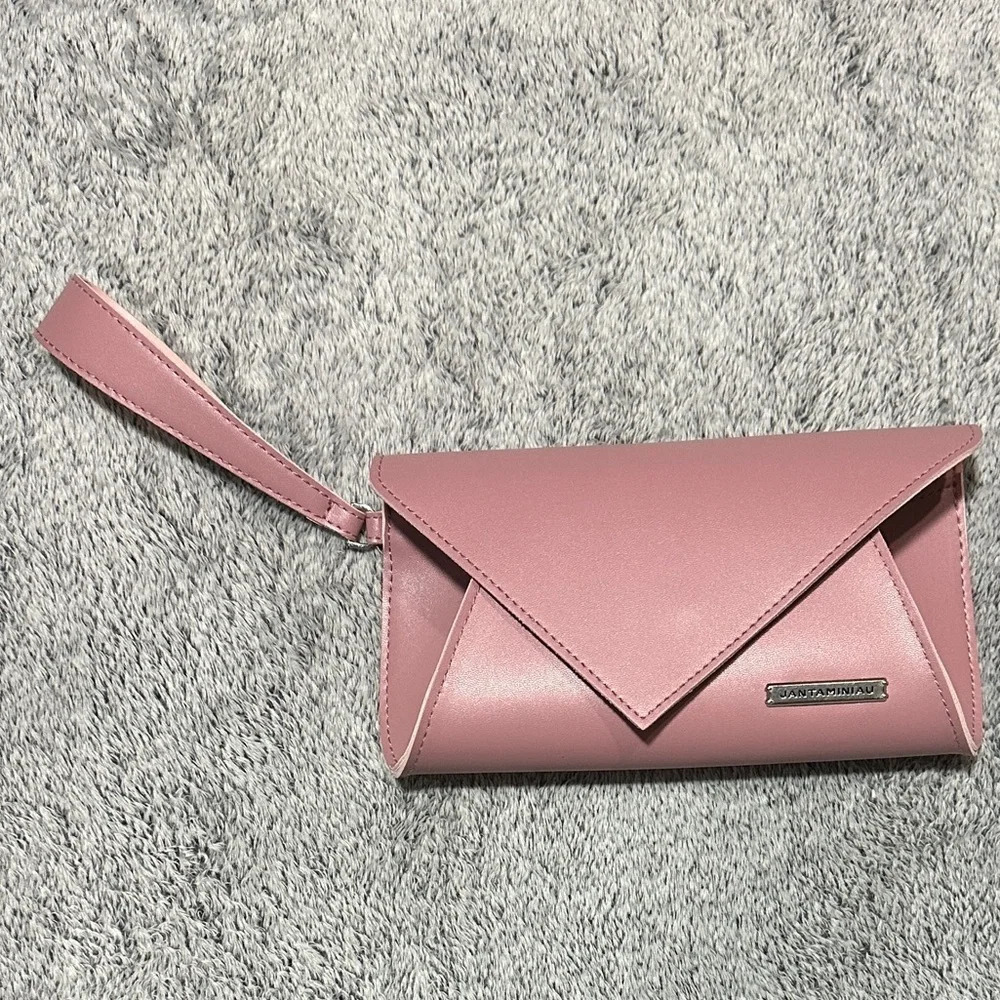 Rose Pink Fold Over Clutch Wristlet Bag Minimalist Classic Preppy Coquette